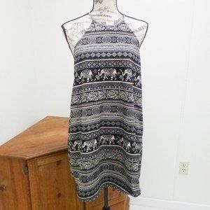 Women's Black Elephant Print Summer Mini Dress